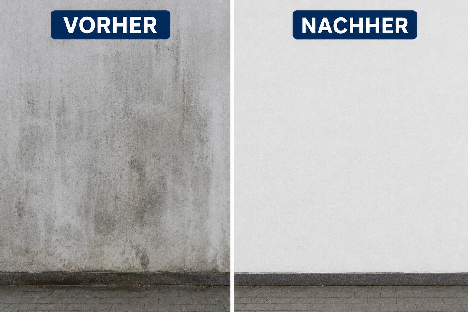 Break Facility Service - Vorher-Nachher-Vergleich professioneller Reinigungsdienste: Wandreinigung.