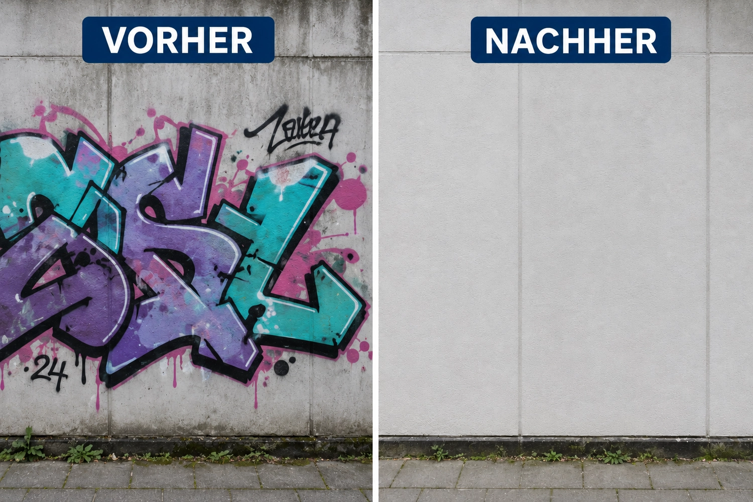 Break Facility Service - Vorher-Nachher-Vergleich professioneller Reinigungsdienste: Wandreinigung.